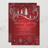 シックな雪片のクリスマスツリーの休日のパーティ 招待状 (正面/裏面)