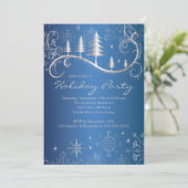 シックな雪片のクリスマスツリーの休日のパーティ 招待状 (スタンド正面)