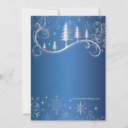 シックな雪片のクリスマスツリーの休日のパーティ 招待状 (裏面)