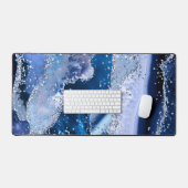 シックな青いアゲート付き/シルバースパークル デスクマット (キーボード&マウス)