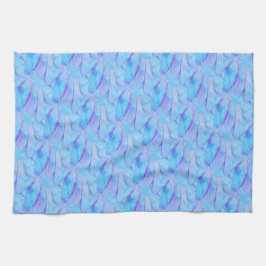 シックな青い花びら模様の絵画風デザイン キッチンタオル