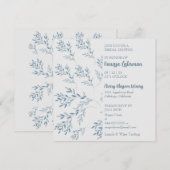 シックな青い葉のブライダルシャワー招待 招待状 (正面/裏面)