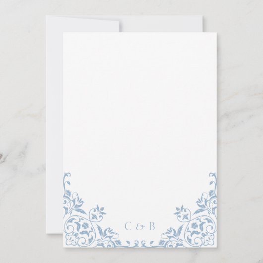 シックな青と白のウェディングレセプションディナー 招待状 (裏面)