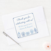 シックな青と白のジンジャージャーの瓶ありがとう スクエアシール (封筒)