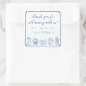 シックな青と白のジンジャージャーの瓶ありがとう スクエアシール (バッグ)