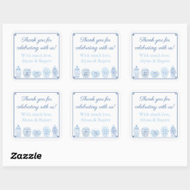 シックな青と白のジンジャージャーの瓶ありがとう スクエアシール