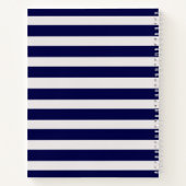 シックな青と白のストライプのフローラフレームジャーナル/ ノートブック (裏面)