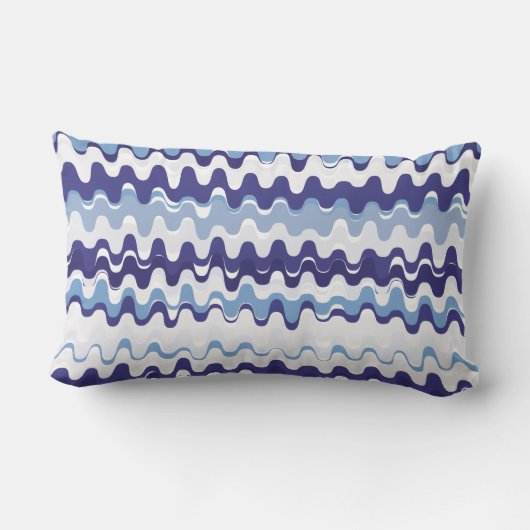 シックな青と白の抽象芸術波パターン ランバークッション (裏面)