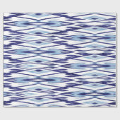 シックな青と白の水色のイカットパターン ラッピングペーパー (フラット)