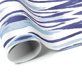 シックな青と白の水色のイカットパターン ラッピングペーパー (ロールコーナー)