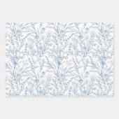 シックな青と白の花のパターン ラッピングペーパーシート (正面2)