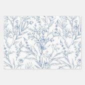 シックな青と白の花のパターン ラッピングペーパーシート (正面)