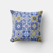 シックな青と黄色のパタ地中海のーン屋外 クッション (正面)