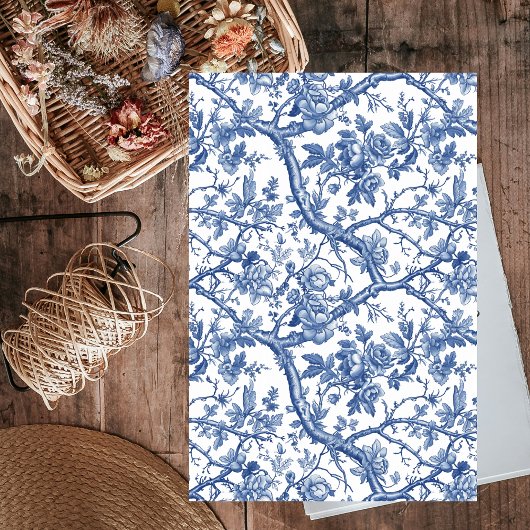 シックな青のブランチフローラフランスのヴィンテージの分離 薄葉紙