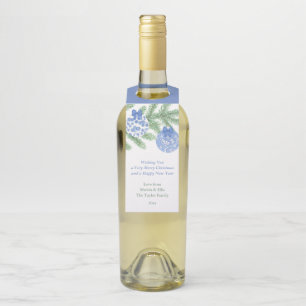 シックな青のホワイトジンジャージャーブラブルメリークリスマス ボトルネックタグ