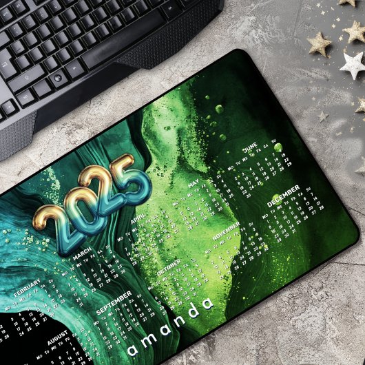 シックな青のマーリングモノグラム2025カレンダー デスクマット