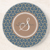 シックな青の抽象芸術幾何学的なパターンモノグラム コースター (正面)