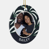 シックな青の植物犬の写真と名前クリスマス セラミックオーナメント (右)