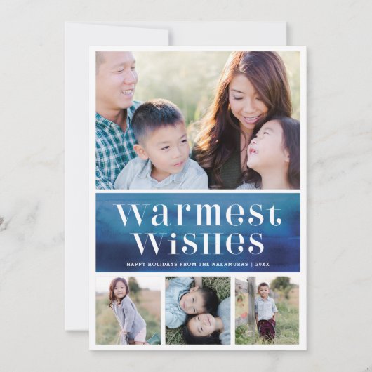 シックな青の水色の暖かい願いクリスマスフォト シーズンカード (正面)