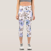 シックな青の水色の花 カプリレギンス (正面)