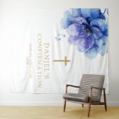 シックな青の水色フローラ確認背景 タペストリー (インサイチュ(横))