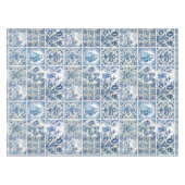 シックな青の白いトワール・ド・ジョイ人形と花 テーブルクロス (正面(横))