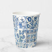 シックな青の白いトワール・ド・ジョイ人形と花 紙コップ (右)