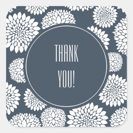 シックな青の白い花 スクエアシール (正面)