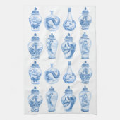 シックな青の白い陳腐な磁器ジンジャージャー キッチンタオル (縦)
