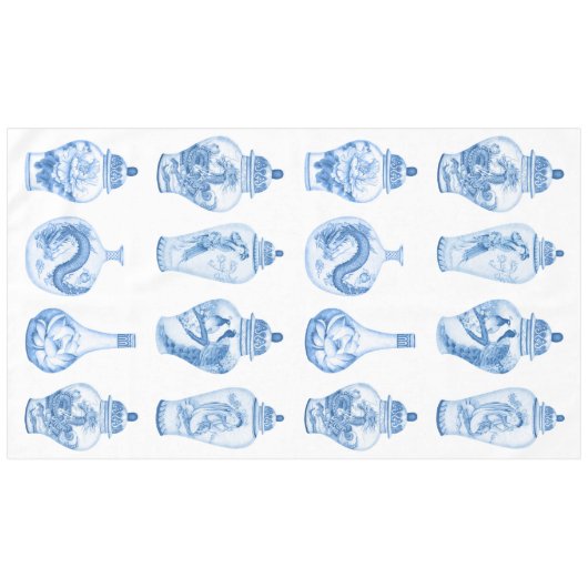 シックな青の白い陳腐な磁器ジンジャージャー テーブルクロス (正面(横))