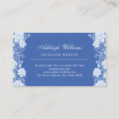シックな青の白い陳腐な花のインテリア 名刺 (裏面)