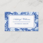 シックな青の白い陳腐な花のインテリア 名刺 (正面)