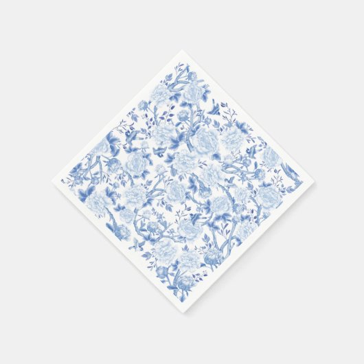 シックな青の白い陶器の花 スタンダードカクテルナプキン (角)