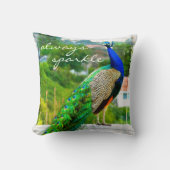 シックな青の緑の孔雀の写真は常に輝く クッション (正面)