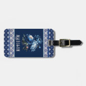 シックな青の花chinoiserieトイレモノグラム ラゲッジタグ (正面横)