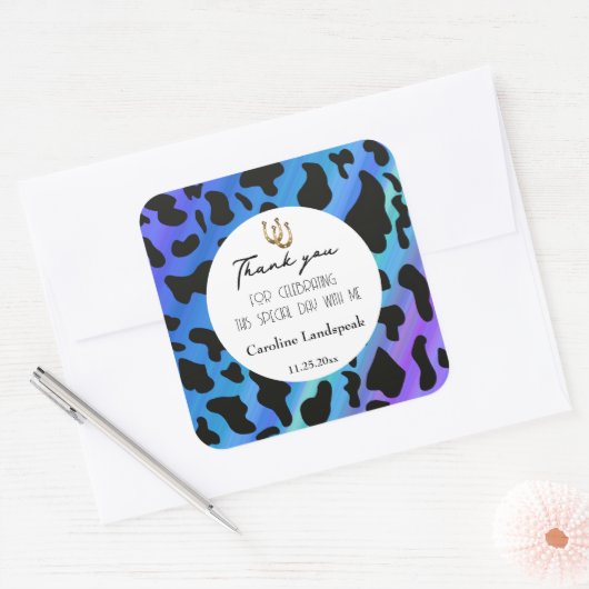 シックな青の黒の牛のスポットありがとう スクエアシール (封筒)