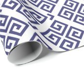 シックな青ギリシャ鍵幾何学模様モノグラム ラッピングペーパー (ロールコーナー)