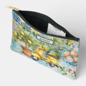 シックな青シチリアの柑橘系コラージュフローラタイル アクセサリーポーチ (見開き)