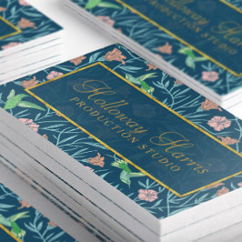 シックな青ハミングバードと花のパターン 名刺