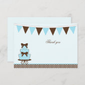 シックな青+茶色の少年の赤ちゃんシャワーサンキューカード 招待状 (正面/裏面)