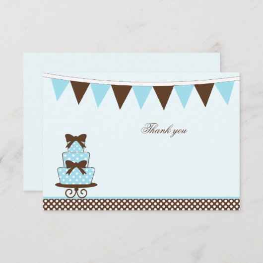 シックな青+茶色の少年の赤ちゃんシャワーサンキューカード 招待状 (正面/裏面)