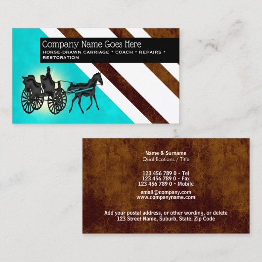 シックな馬が引くキャリッジレザールックのストライブ柄 名刺 (正面/裏面)