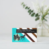 シックな馬が引くキャリッジレザールックのストライブ柄 名刺 (スタンド正面)