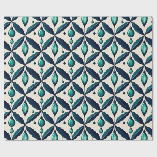 シックな高級クリスマスウォーターカラーブルーデコレーション ラッピングペーパー (フラット)