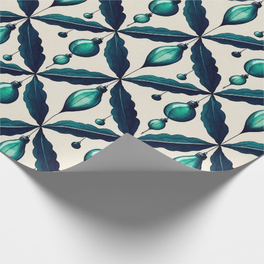 シックな高級クリスマスウォーターカラーブルーデコレーション ラッピングペーパー (角)