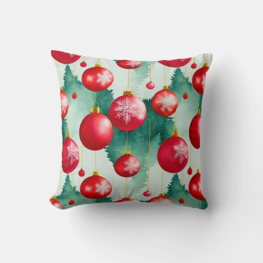 シックな高級クリスマスウォーターカラーレッドデコレーション クッション (正面)