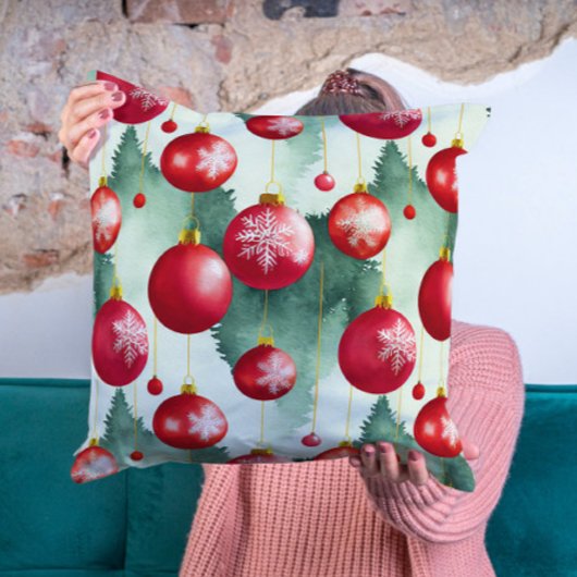 シックな高級クリスマスウォーターカラーレッドデコレーション クッション