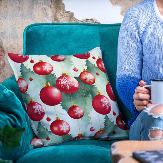 シックな高級クリスマスウォーターカラーレッドデコレーション クッション