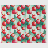 シックな高級クリスマスウォーターカラーレッドデコレーション ラッピングペーパー (フラット)