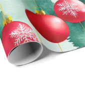 シックな高級クリスマスウォーターカラーレッドデコレーション ラッピングペーパー (ロールコーナー)